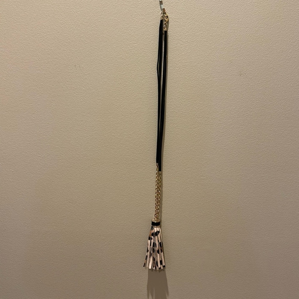 Long velvet, gold and animal print necklace